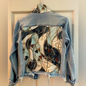 Stacy Bradley lt blue denim jacket Teal and Tassels equestrian design, sz S